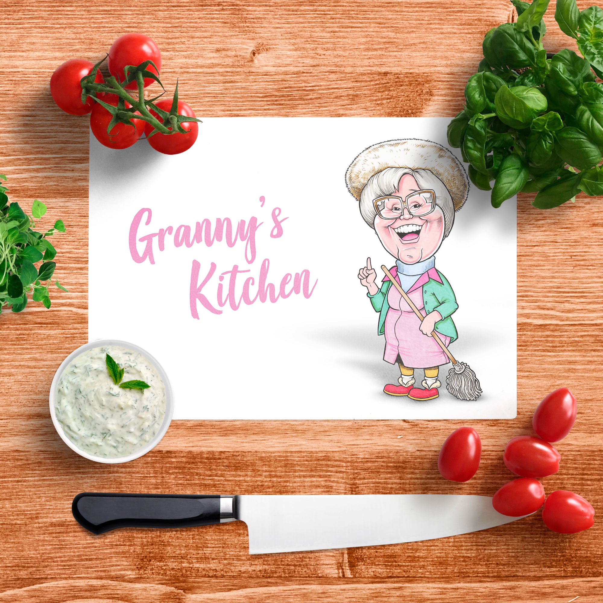 Grandma's Kitchen Glass Cutting Board - Large